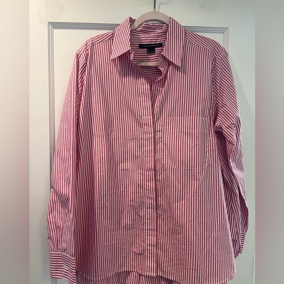 French Connection 100% Pink  White Striped Button Down and Shorts Set Size Large - Picture 7 of 15